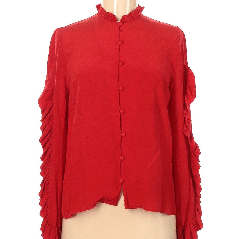 Alexis Rocio Ruffle Trim Red Silk Blouse FREE SHIPPING